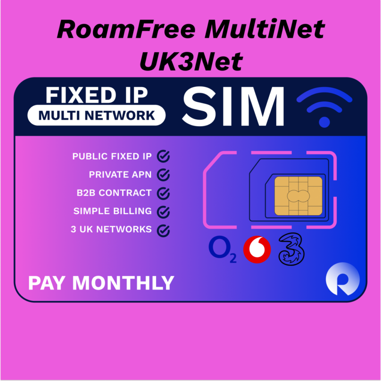 Multi Network Fixed IP SIM with access to Three, O2 and Vodafone